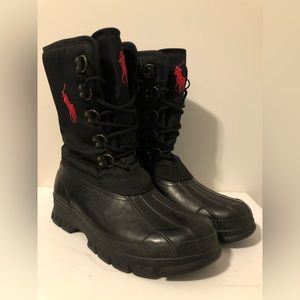 Men’s 12 12D Polo Ralph Lauren Boots Winter Black Red High Top Laced